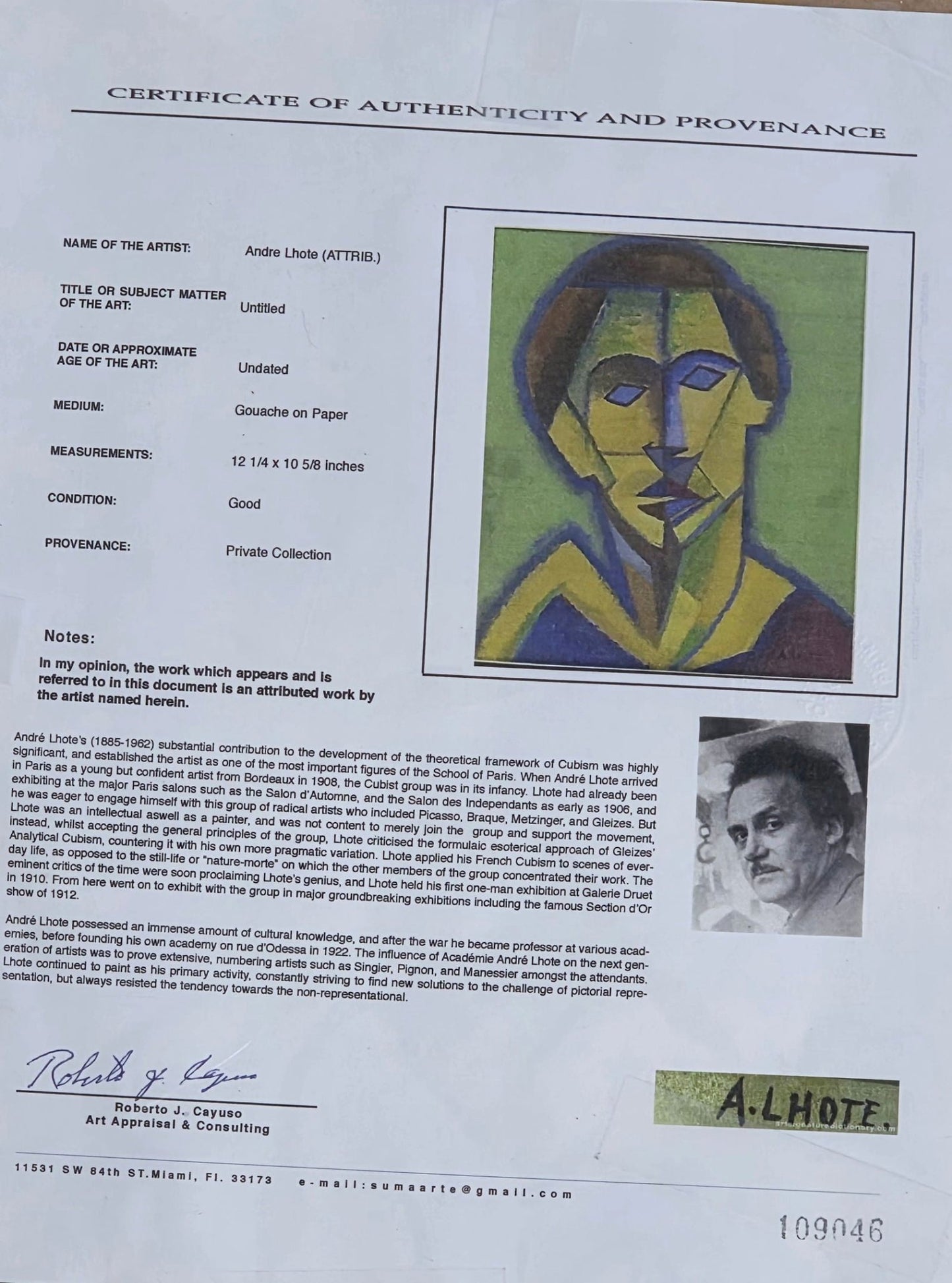 André Lhote was a French Cubist painter of figure subjects, portraits, landscapes, and still life. - MJ Auction Gallery - Painting