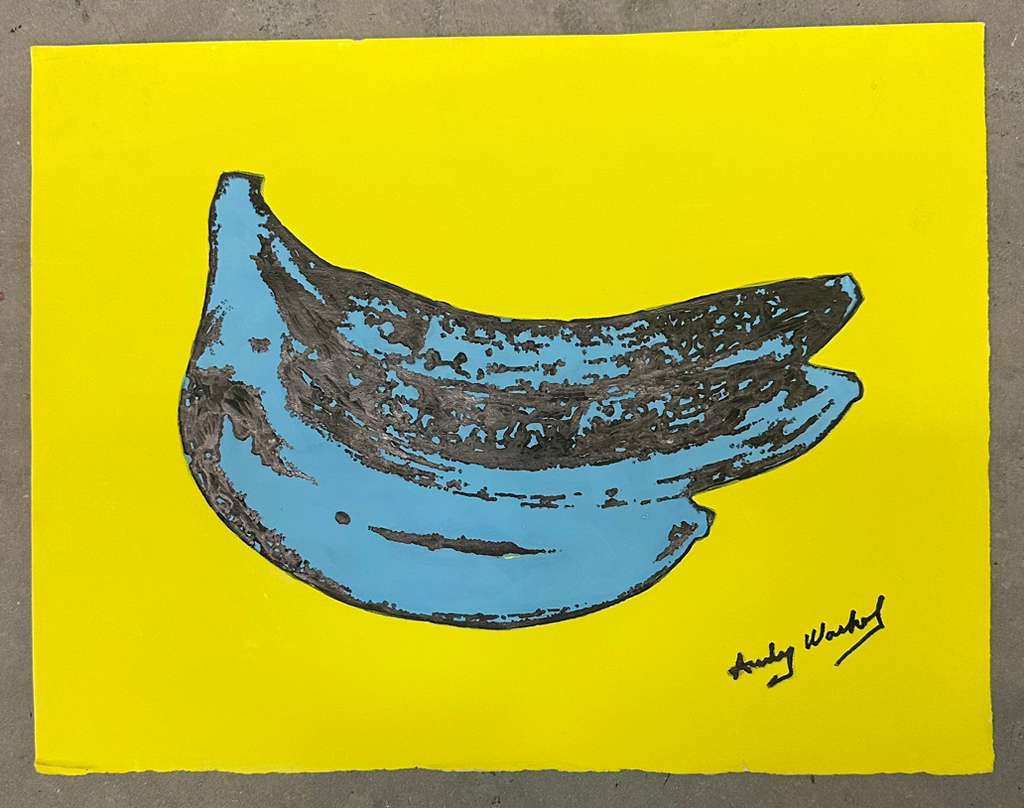 Blue Banana on Yellow Background (Andy Warhol) - MJ Auction Gallery - Painting