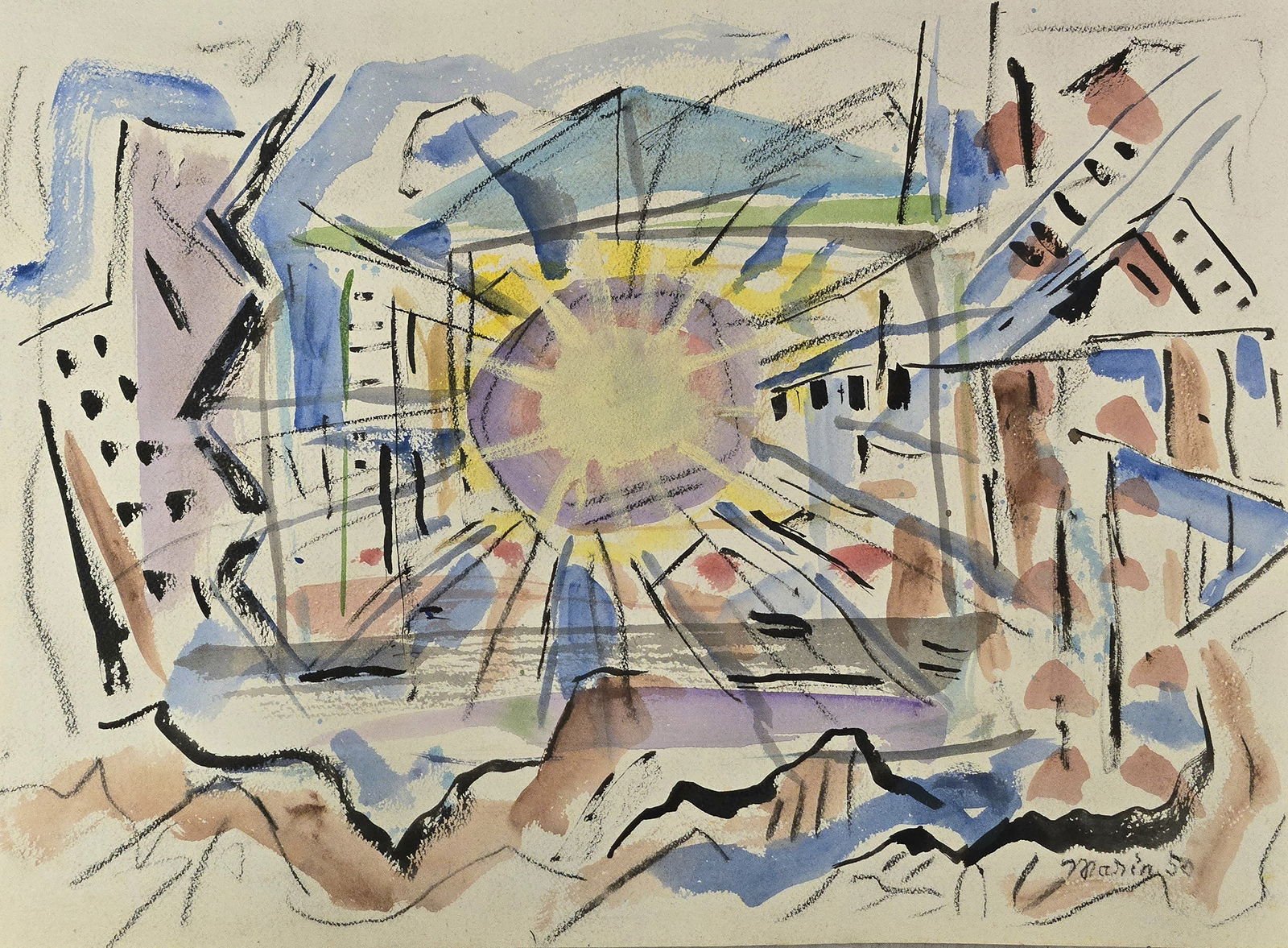 John Marin (December 23, 1870 – October 2, 1953) was an early American modernist visual artist. - MJ Auction Gallery - Painting