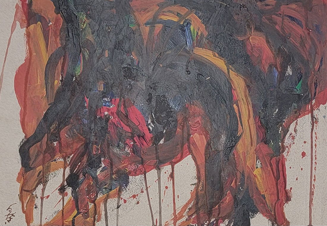 Kazuo Shiraga, a Japanese artist, created abstract paintings using his feet and explored themes of - MJ Auction Gallery - Painting