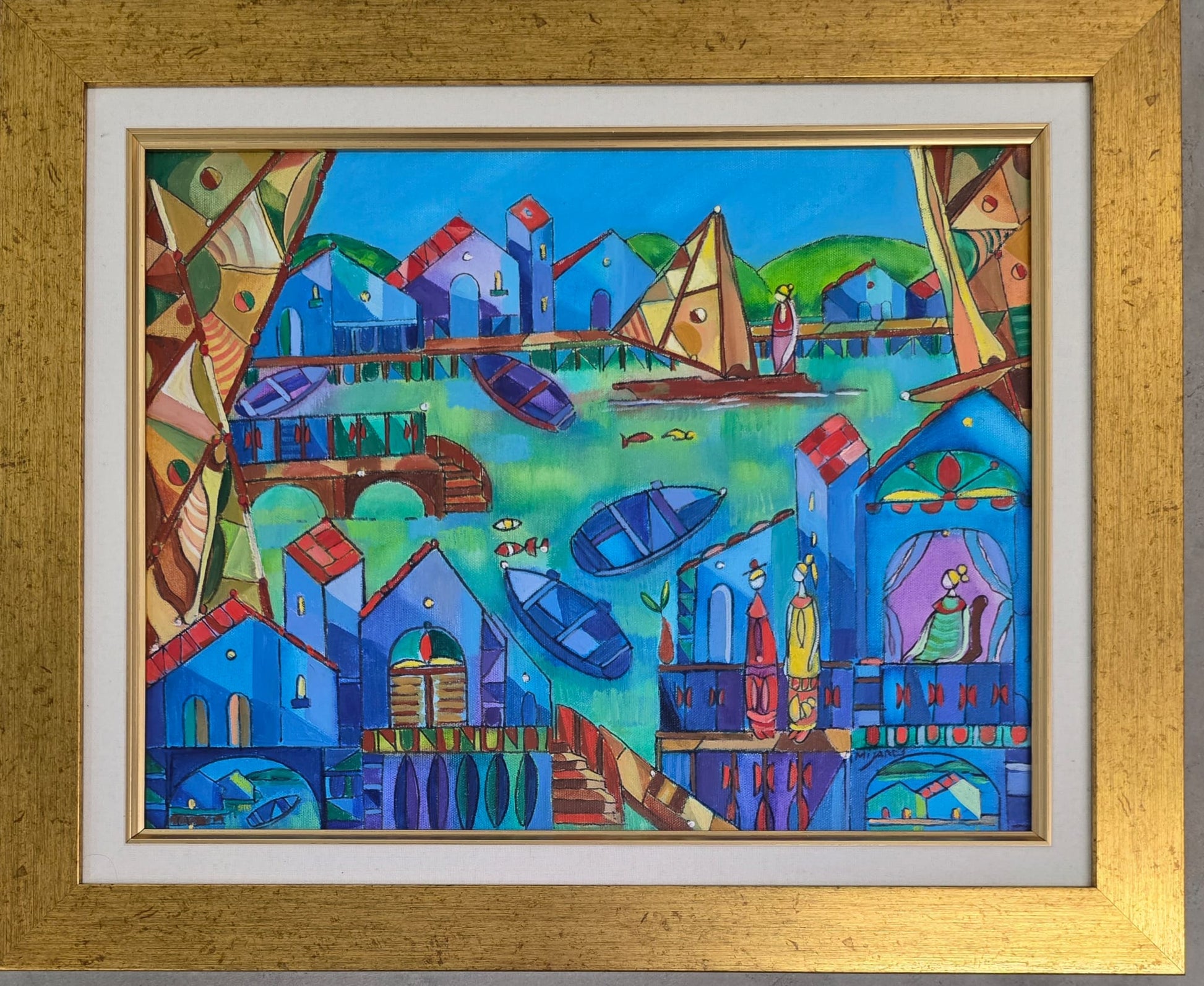 Oil on Canvas of a Coastal Village (Jose María Mijares) - MJ Auction Gallery - Painting