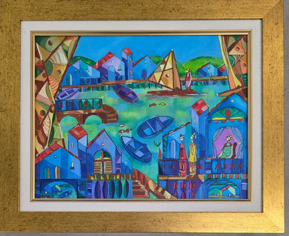 Oil on Canvas of a Coastal Village (Jose María Mijares) - MJ Auction Gallery - Painting
