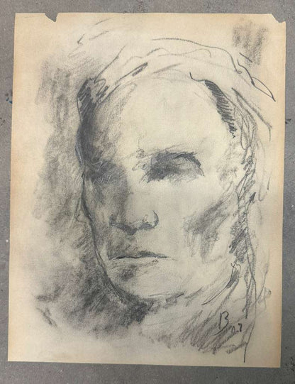 Pencil and Charcoal Portrait (B.) - MJ Auction Gallery - Painting