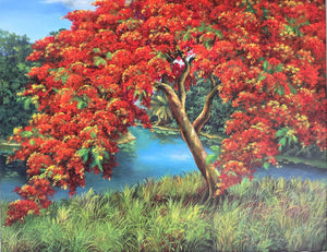 Vibrant Landscape with Red Blossoms (Mejias)