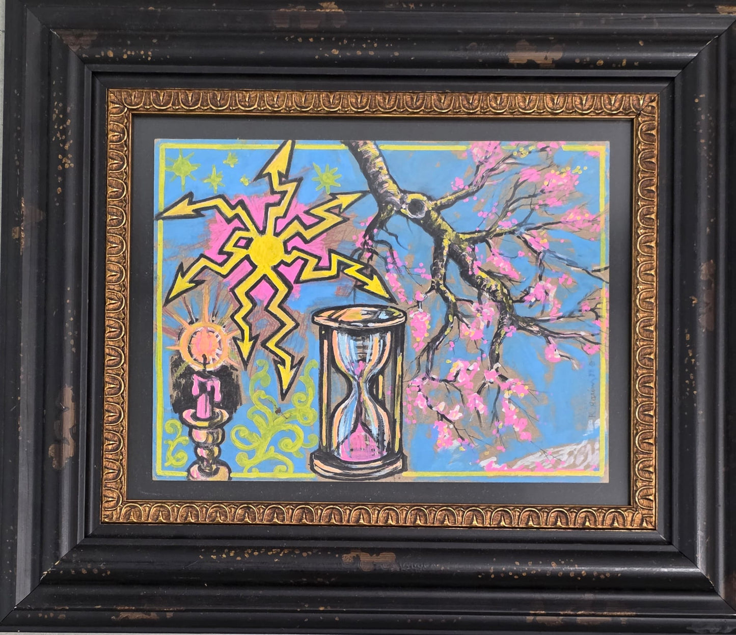 Watercolor Composition with Hourglass and Symbols (K. Haring) - MJ Auction Gallery - Painting