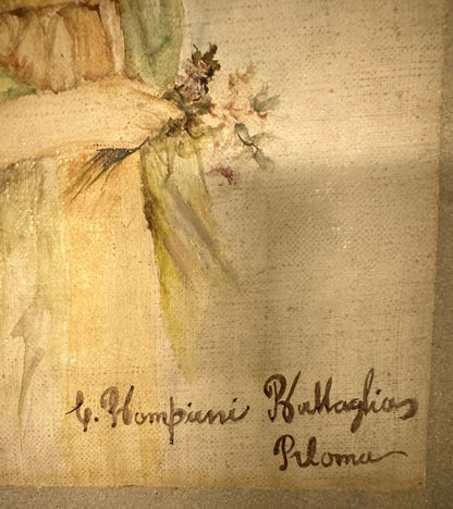 Watercolor of a Young Woman in a Delicate Dress (Clelia Bompiani) - MJ Auction Gallery - Painting