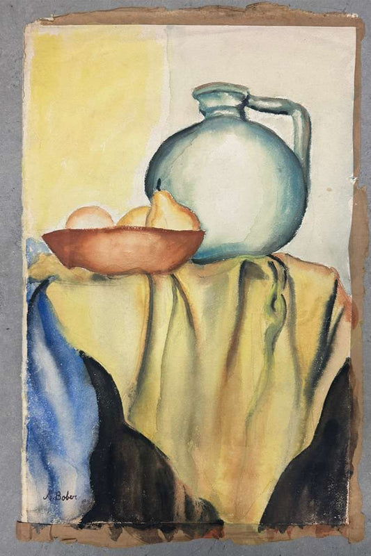 Watercolor Still Life with Blue Jug (A. Bober) - MJ Auction Gallery - Painting